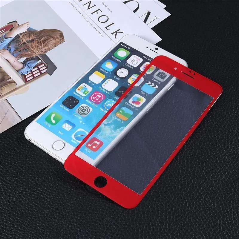 Displayschutzfolie aus gehärtetem Glas mit 3D-Kanten und abgerundeten Kanten, vollständige Abdeckung für iPhone 7 Plus (rot)