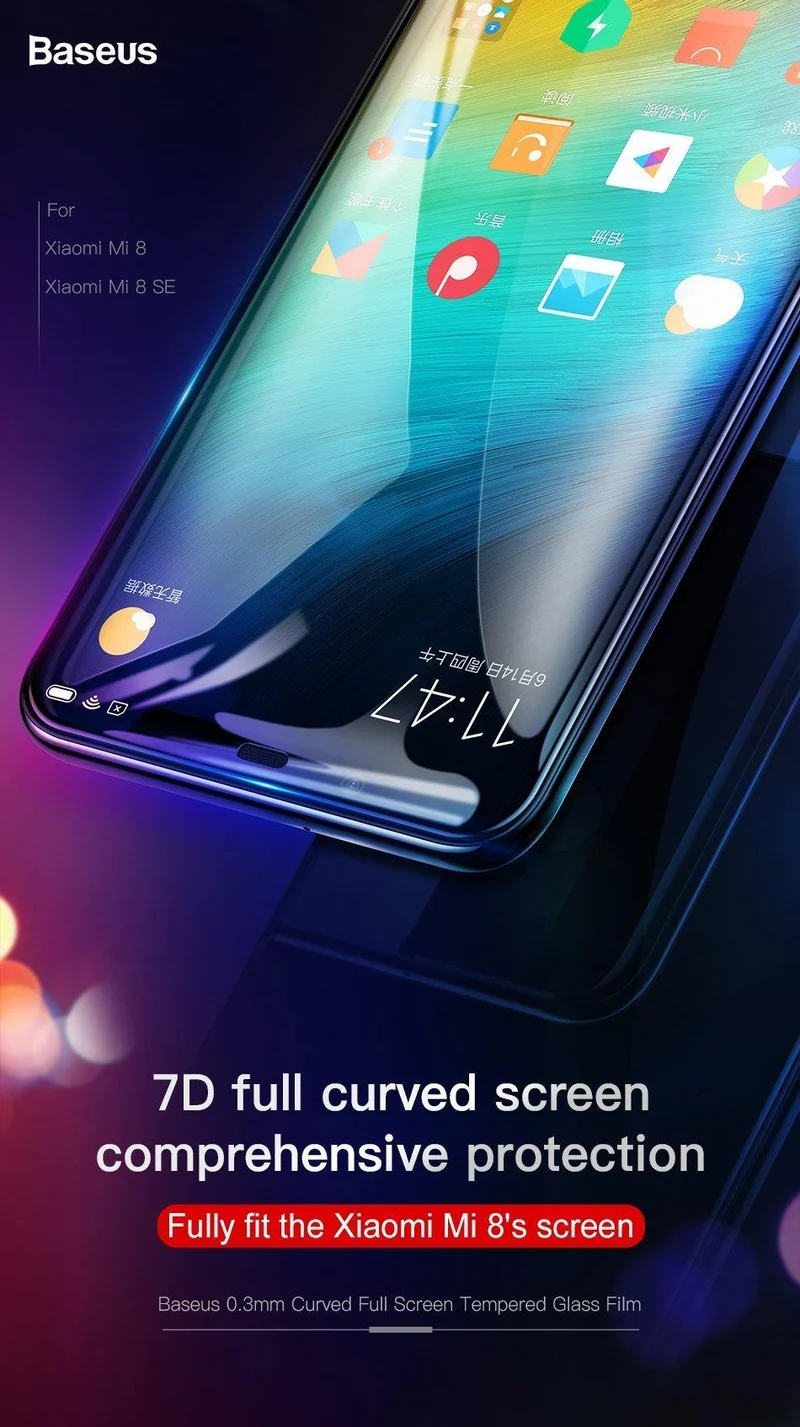Baseus 0.3 mm dünner Displayschutz für Xiaomi 8 8 SE 9H 7D gehärtetes Glas vollständige Abdeckung Schutzglasfolie für Xiaomi 8 8SE