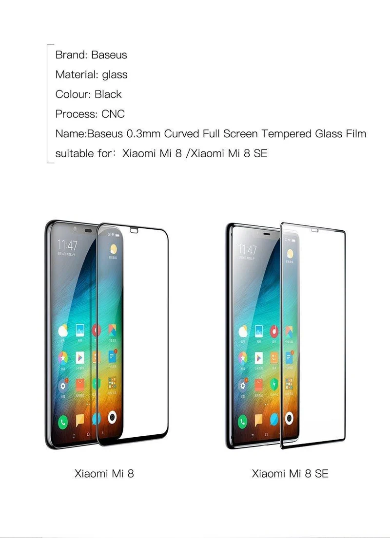 Baseus 0.3 mm dünner Displayschutz für Xiaomi 8 8 SE 9H 7D gehärtetes Glas vollständige Abdeckung Schutzglasfolie für Xiaomi 8 8SE