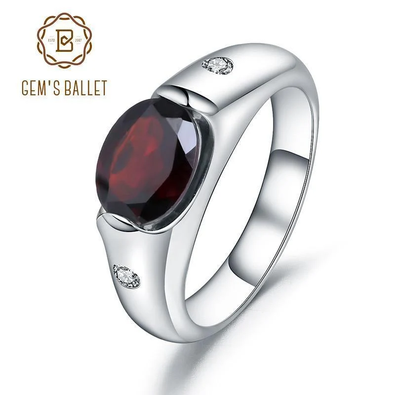2.21 ct natürlicher roter Granat-Edelstein-Ehering für Damen, echter massiver 925er-Sterlingsplitter, feiner Schmuck