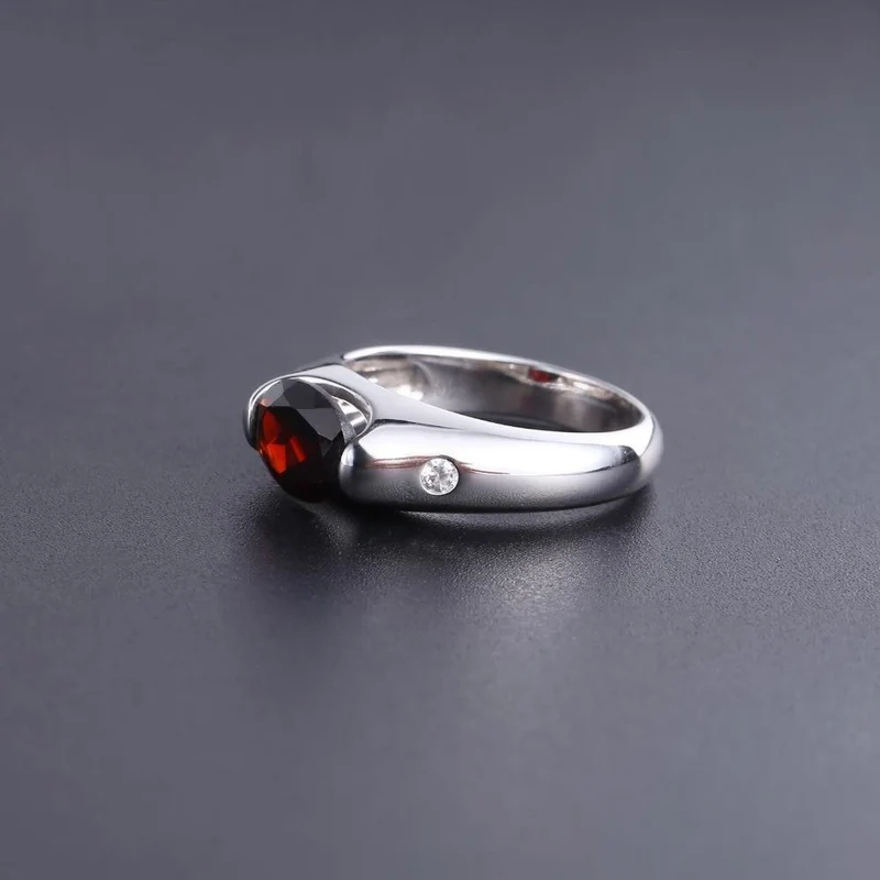 2.21 ct natürlicher roter Granat-Edelstein-Ehering für Damen, echter massiver 925er-Sterlingsplitter, feiner Schmuck