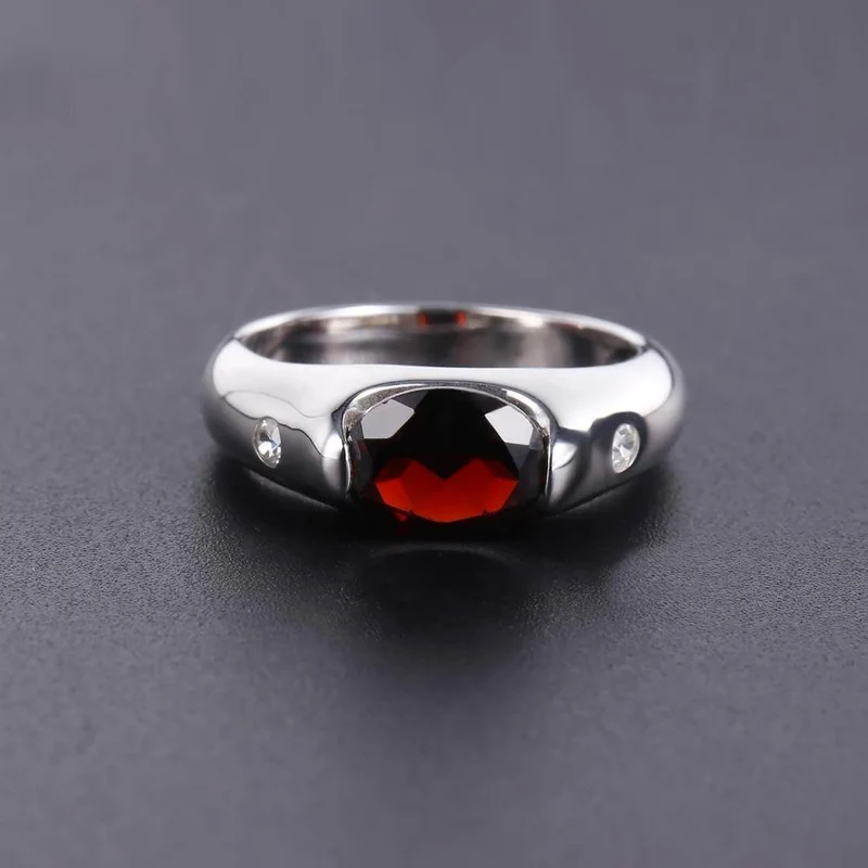2.21 ct natürlicher roter Granat-Edelstein-Ehering für Damen, echter massiver 925er-Sterlingsplitter, feiner Schmuck