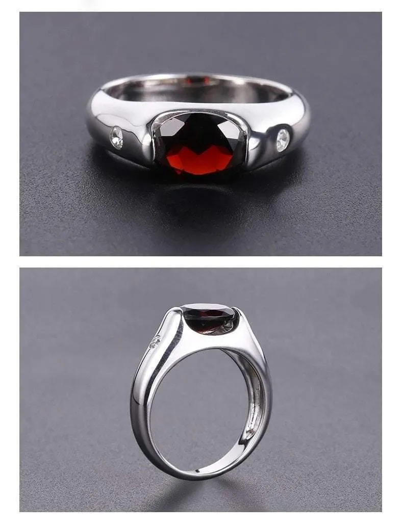 2.21 ct natürlicher roter Granat-Edelstein-Ehering für Damen, echter massiver 925er-Sterlingsplitter, feiner Schmuck