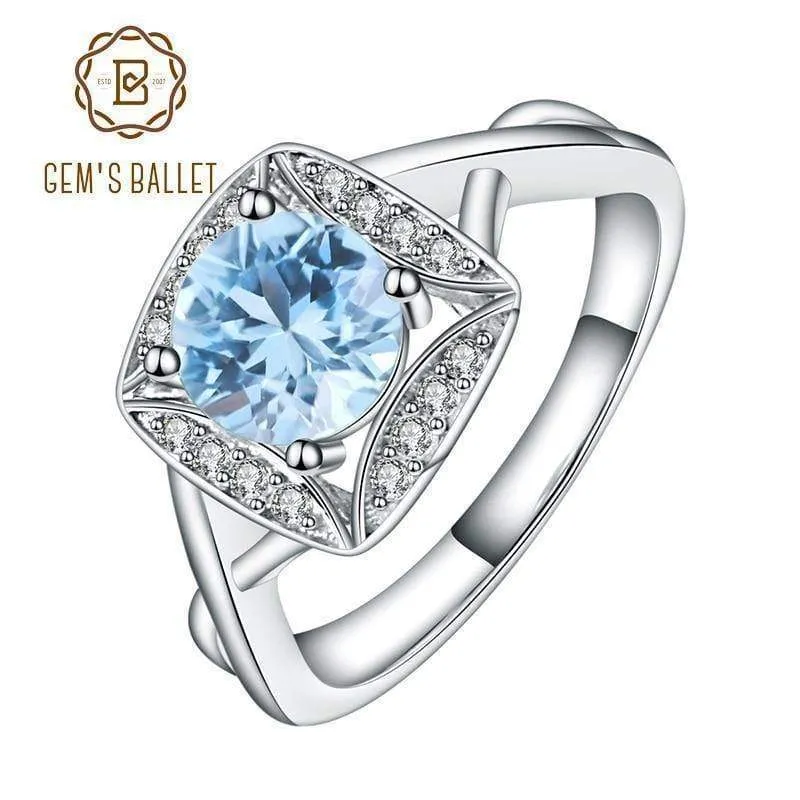 925 Sterling Silber Ringe für Frauen Himmelblau Topas Ring Edelstein Kissen Romantisches Geschenk Verlobungsschmuck