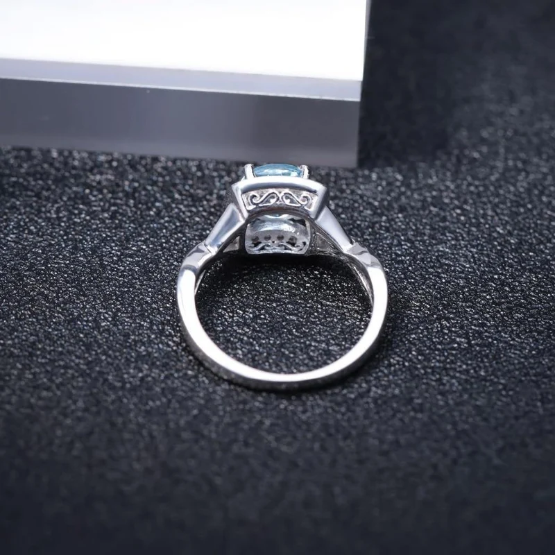 925 Sterling Silber Ringe für Frauen Himmelblau Topas Ring Edelstein Kissen Romantisches Geschenk Verlobungsschmuck