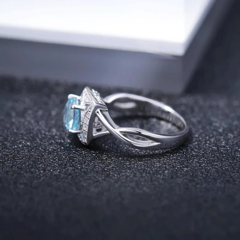 925 Sterling Silber Ringe für Frauen Himmelblau Topas Ring Edelstein Kissen Romantisches Geschenk Verlobungsschmuck