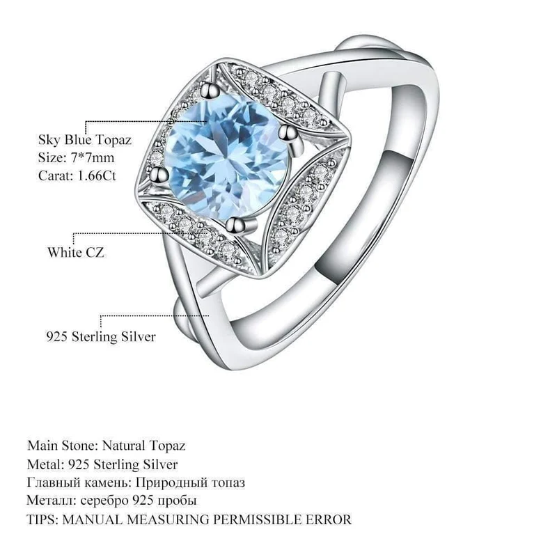 925 Sterling Silber Ringe für Frauen Himmelblau Topas Ring Edelstein Kissen Romantisches Geschenk Verlobungsschmuck