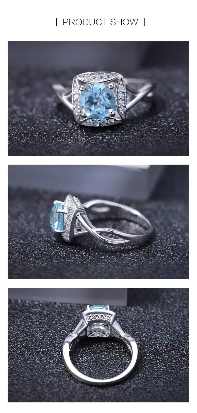925 Sterling Silber Ringe für Frauen Himmelblau Topas Ring Edelstein Kissen Romantisches Geschenk Verlobungsschmuck