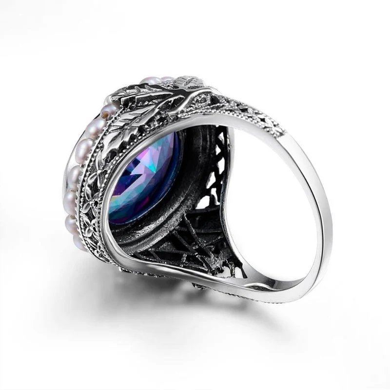 Rose Pearl Jewelry Mystic Rainbow Topaz Berühmte Marke Damen Ring Vintage Silber 925 Schmuck