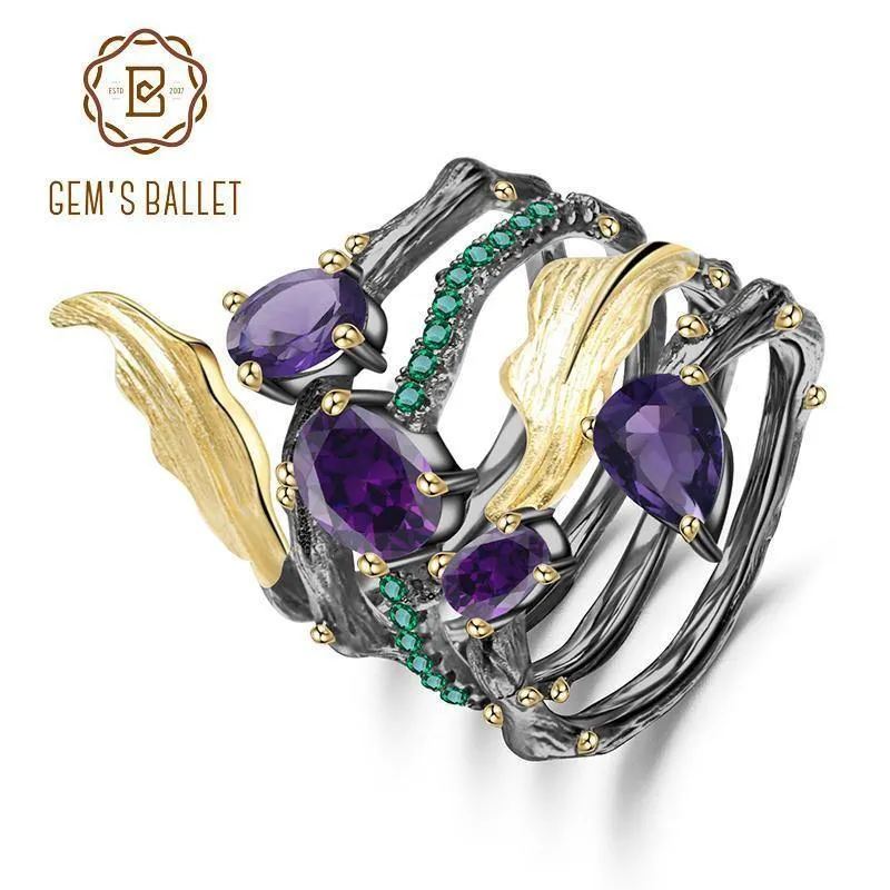 2.26 ct natürlicher Amethyst-Edelstein-Fingerring, 925er-Sterlingsplitter, Vintage-Neugotik-Ringe für Frauen, edler Schmuck