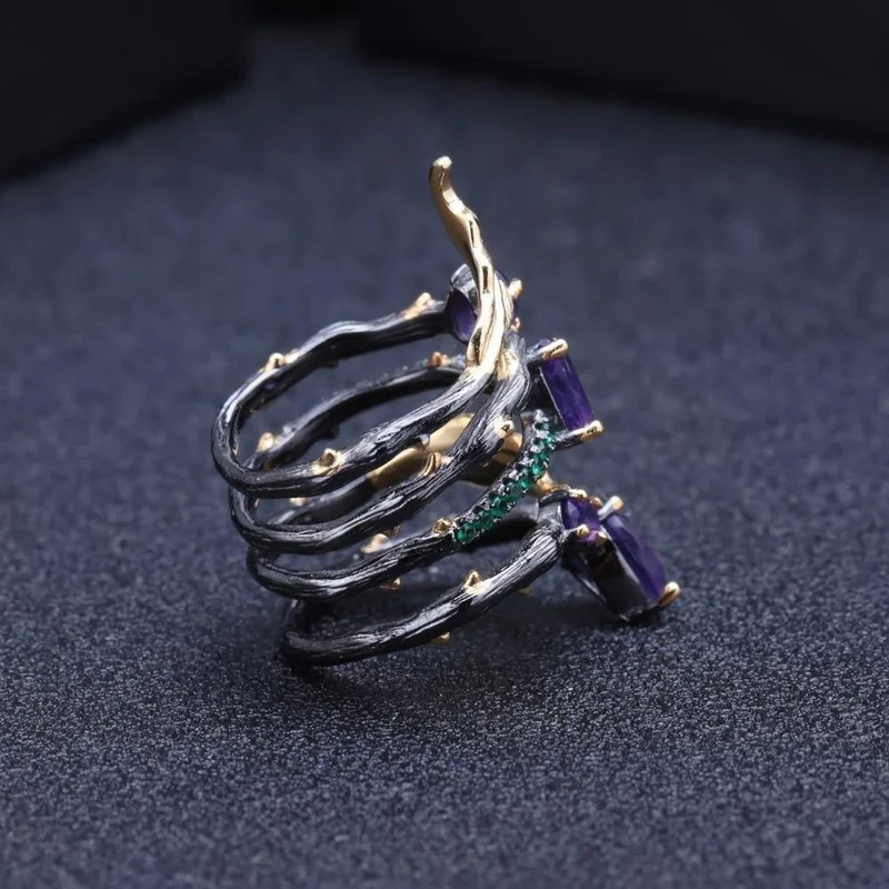 2.26 ct natürlicher Amethyst-Edelstein-Fingerring, 925er-Sterlingsplitter, Vintage-Neugotik-Ringe für Frauen, edler Schmuck