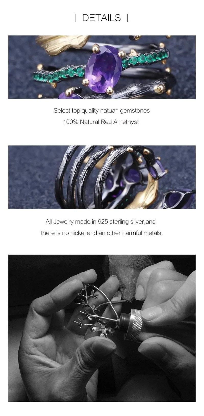 2.26 ct natürlicher Amethyst-Edelstein-Fingerring, 925er-Sterlingsplitter, Vintage-Neugotik-Ringe für Frauen, edler Schmuck