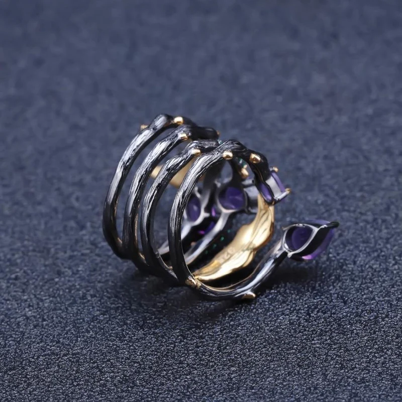 2.26 ct natürlicher Amethyst-Edelstein-Fingerring, 925er-Sterlingsplitter, Vintage-Neugotik-Ringe für Frauen, edler Schmuck