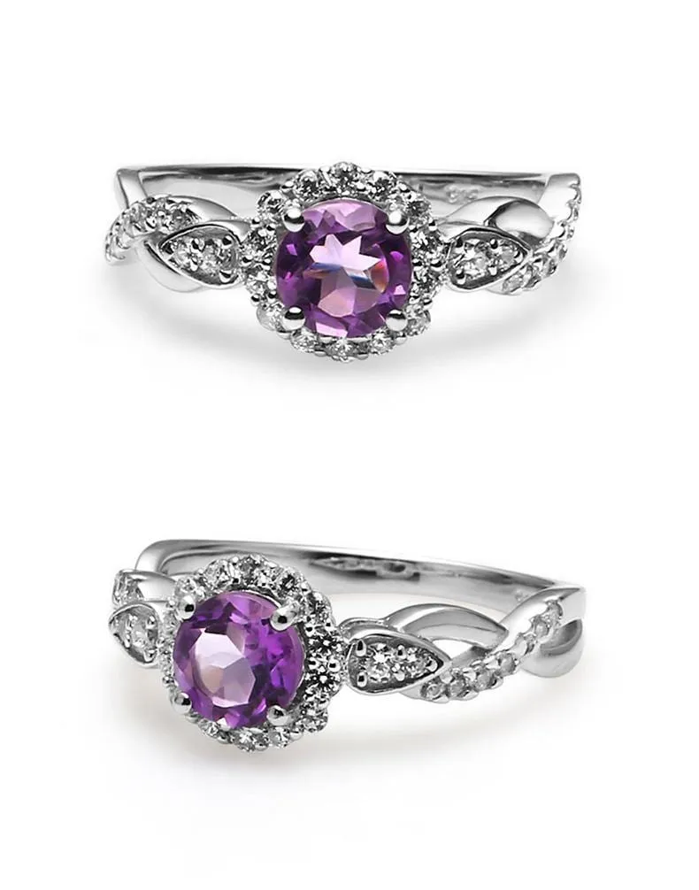 Amethyst Echt 925 Sterling Silber Ringe Für Frauen Hochzeit Engagement Edlen Schmuck Unendlichkeit Ring