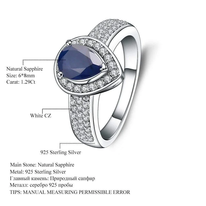 1.29 ct ovaler natürlicher blauer Saphir-Edelstein für Hochzeiten, Hochzeiten, 925er-Sterlingsilber, modischer edler Schmuck
