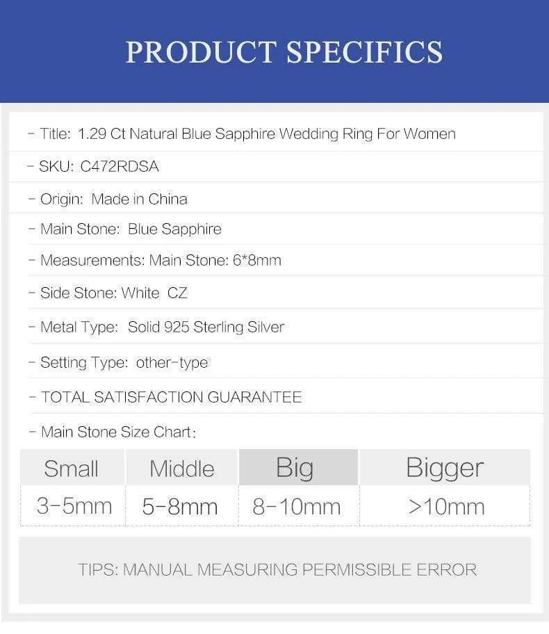 1.29 ct ovaler natürlicher blauer Saphir-Edelstein für Hochzeiten, Hochzeiten, 925er-Sterlingsilber, modischer edler Schmuck