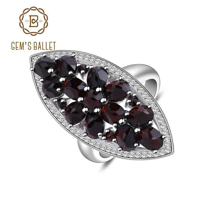 6.3 Karat natürlicher schwarzer Granat-Edelstein, Hochzeit, Verlobungsring, 925er Sterlingsilber, edler Schmuck für Frauen