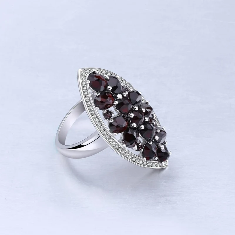 6.3 Karat natürlicher schwarzer Granat-Edelstein, Hochzeit, Verlobungsring, 925er Sterlingsilber, edler Schmuck für Frauen