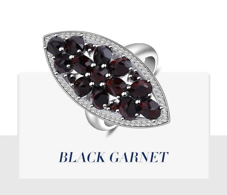 6.3 Karat natürlicher schwarzer Granat-Edelstein, Hochzeit, Verlobungsring, 925er Sterlingsilber, edler Schmuck für Frauen