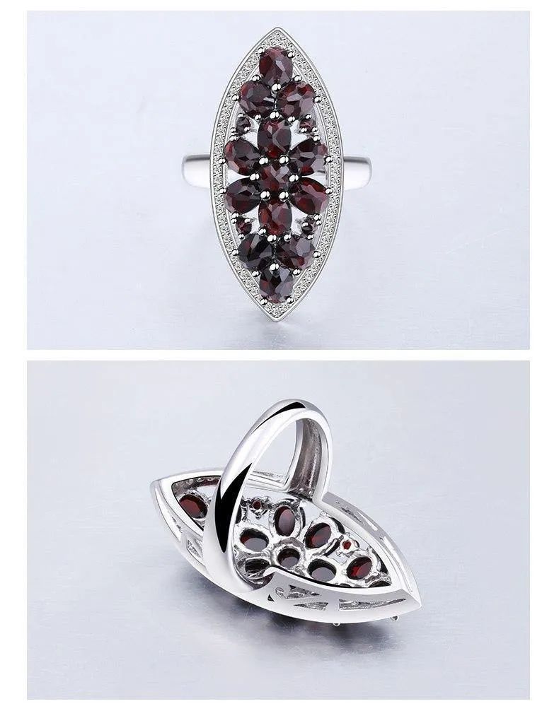 6.3 Karat natürlicher schwarzer Granat-Edelstein, Hochzeit, Verlobungsring, 925er Sterlingsilber, edler Schmuck für Frauen