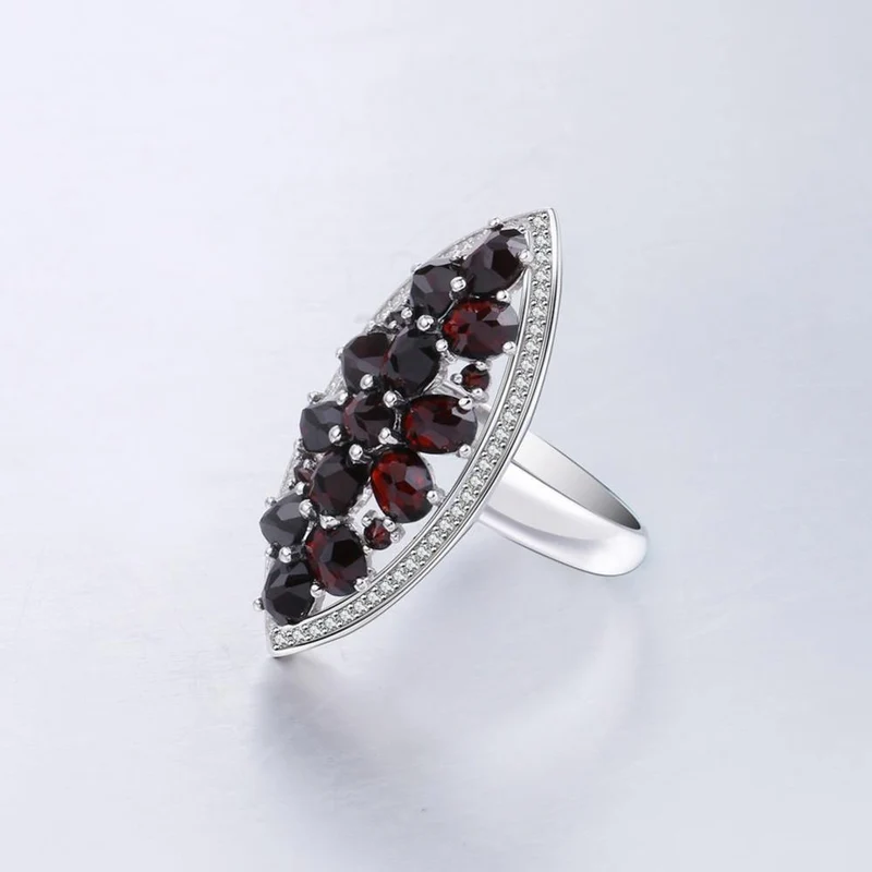 6.3 Karat natürlicher schwarzer Granat-Edelstein, Hochzeit, Verlobungsring, 925er Sterlingsilber, edler Schmuck für Frauen