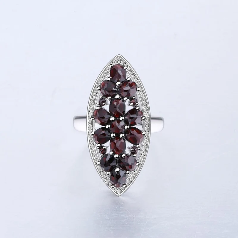 6.3 Karat natürlicher schwarzer Granat-Edelstein, Hochzeit, Verlobungsring, 925er Sterlingsilber, edler Schmuck für Frauen