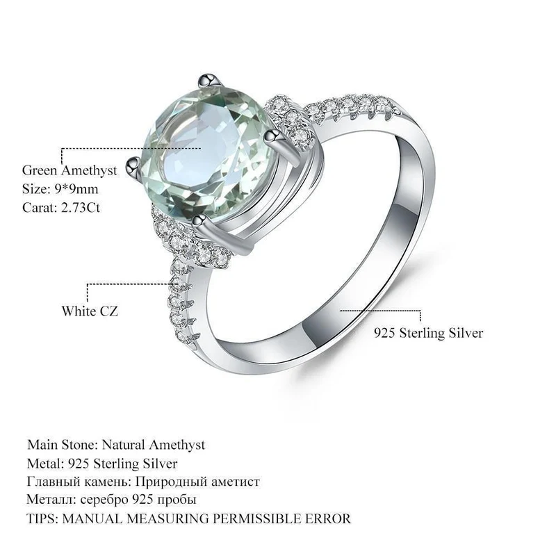 2.73 ct natürlicher grüner Amethyst-Edelsteinring aus echtem 925er-Sterlingsilber, Hochzeit, Verlobung, für Frauen