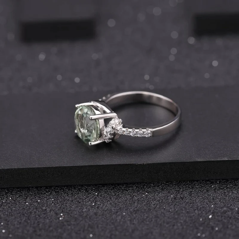 2.73 ct natürlicher grüner Amethyst-Edelsteinring aus echtem 925er-Sterlingsilber, Hochzeit, Verlobung, für Frauen
