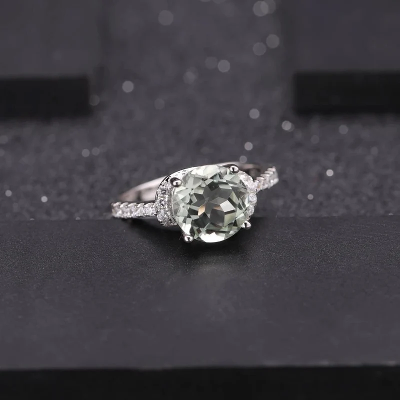 2.73 ct natürlicher grüner Amethyst-Edelsteinring aus echtem 925er-Sterlingsilber, Hochzeit, Verlobung, für Frauen