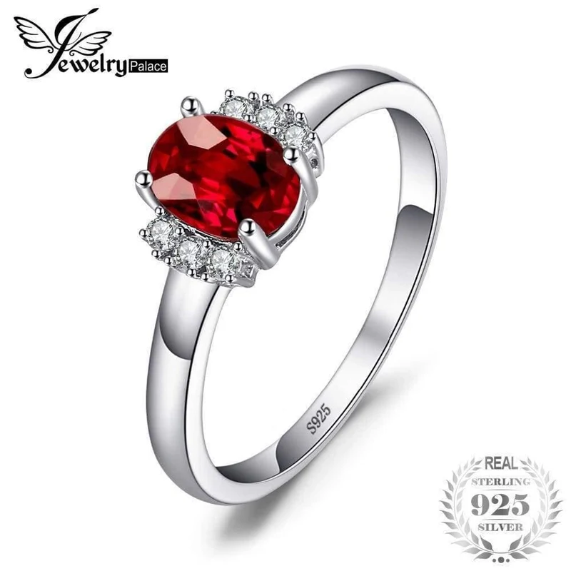 1.1ct Oval Natürlicher Roter Granat Ring 100% Echt 925 Sterling Silber Verlobungsringe für Frauen Edlen Schmuck