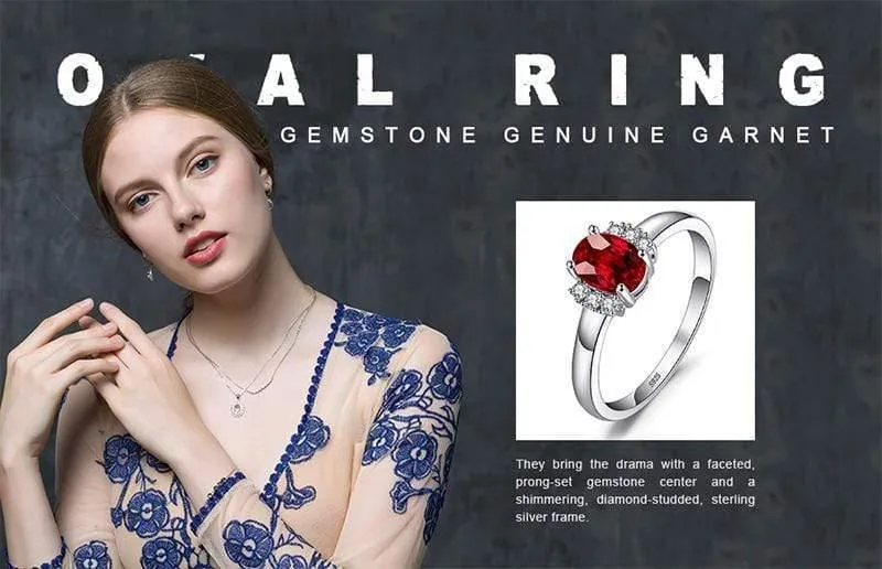 1.1ct Oval Natürlicher Roter Granat Ring 100% Echt 925 Sterling Silber Verlobungsringe für Frauen Edlen Schmuck