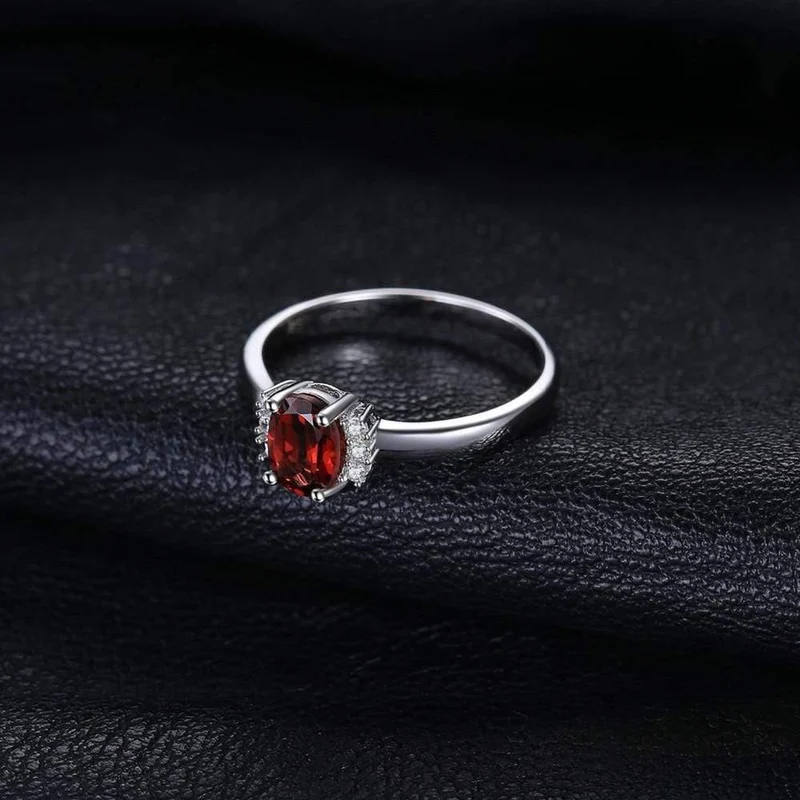 1.1ct Oval Natürlicher Roter Granat Ring 100% Echt 925 Sterling Silber Verlobungsringe für Frauen Edlen Schmuck
