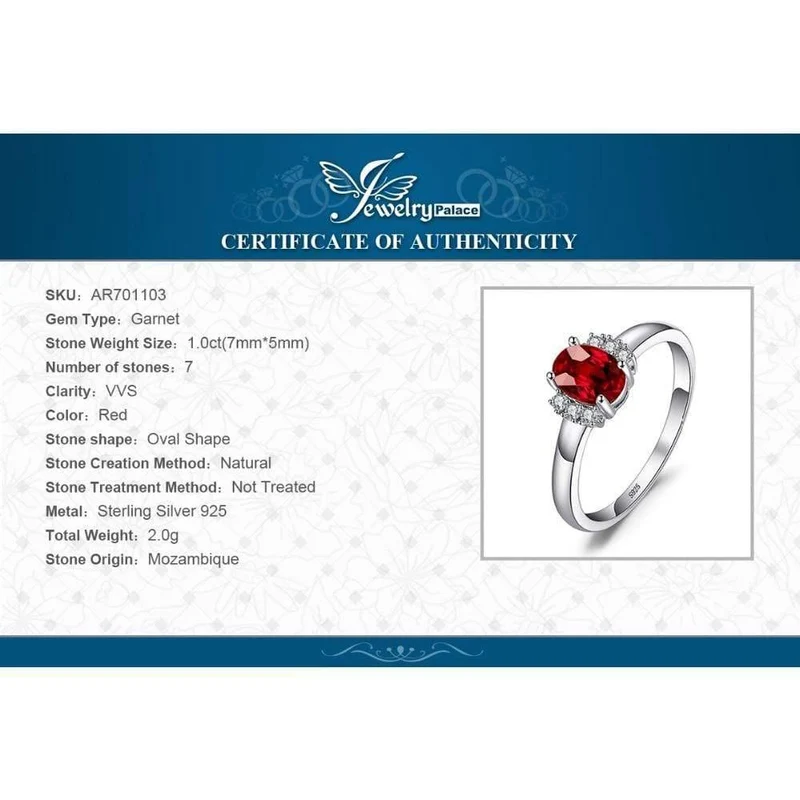 1.1ct Oval Natürlicher Roter Granat Ring 100% Echt 925 Sterling Silber Verlobungsringe für Frauen Edlen Schmuck