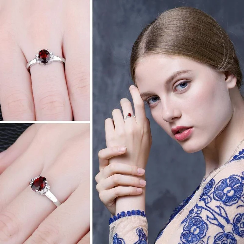 1.1ct Oval Natürlicher Roter Granat Ring 100% Echt 925 Sterling Silber Verlobungsringe für Frauen Edlen Schmuck