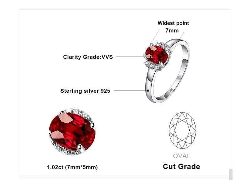 1.1ct Oval Natürlicher Roter Granat Ring 100% Echt 925 Sterling Silber Verlobungsringe für Frauen Edlen Schmuck