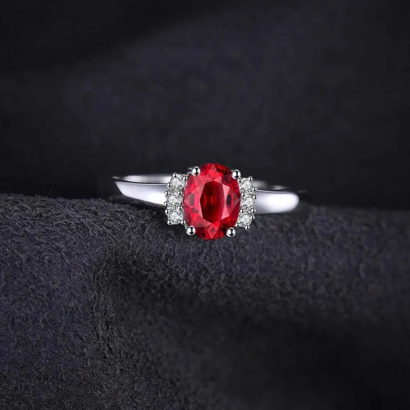 1.1ct Oval Natürlicher Roter Granat Ring 100% Echt 925 Sterling Silber Verlobungsringe für Frauen Edlen Schmuck