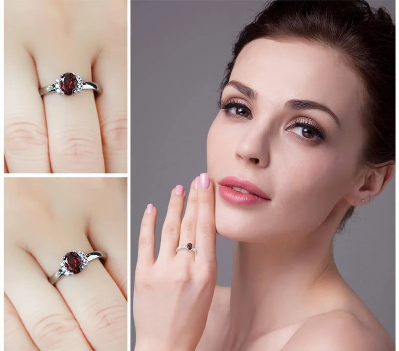 1.1ct Oval Natürlicher Roter Granat Ring 100% Echt 925 Sterling Silber Verlobungsringe für Frauen Edlen Schmuck