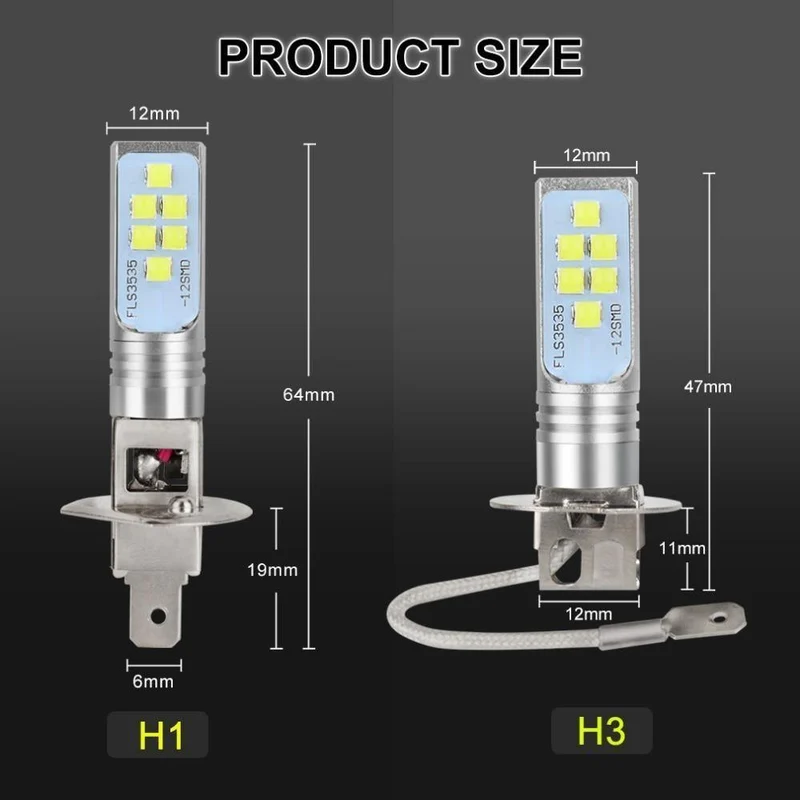 2 Stück H1 H3 LED-Lampen Autolichtlampe 12V 6000K Weiß 1400LM Fahrlicht Auto-LED-Leuchten