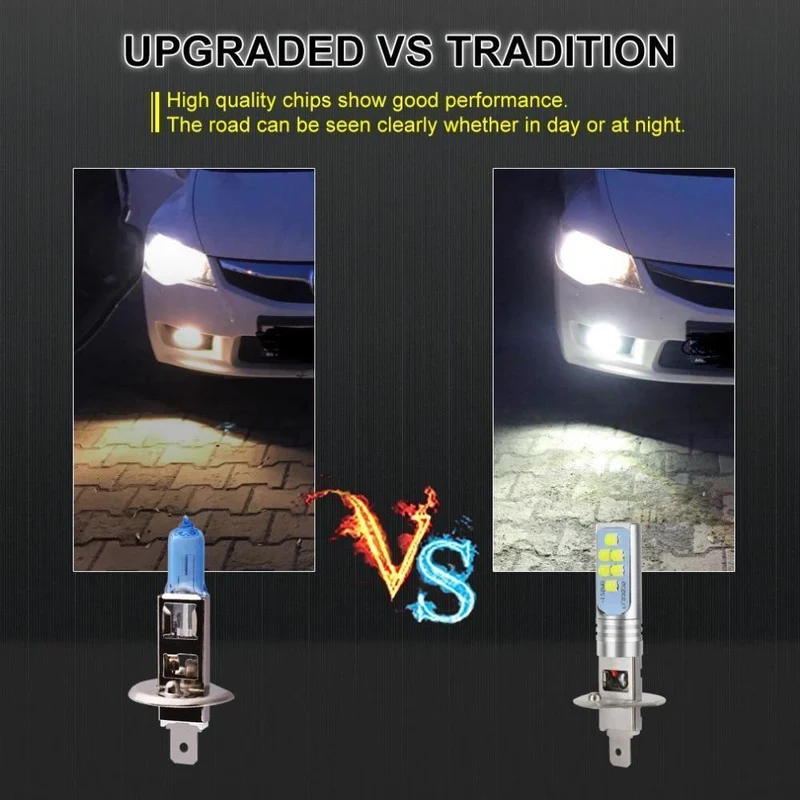 2 Stück H1 H3 LED-Lampen Autolichtlampe 12V 6000K Weiß 1400LM Fahrlicht Auto-LED-Leuchten