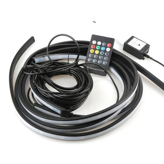 4x Auto Unterbodenbeleuchtung Flexible Streifen LED APP/Fernbedienung RGB Dekorative Atmosphäre Lampe Unter Rohr Unterboden System Neon Licht Kit
