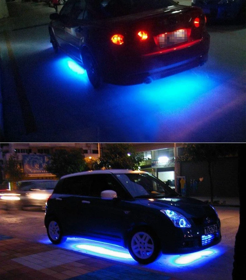 4x Auto Unterbodenbeleuchtung Flexible Streifen LED APP/Fernbedienung RGB Dekorative Atmosphäre Lampe Unter Rohr Unterboden System Neon Licht Kit