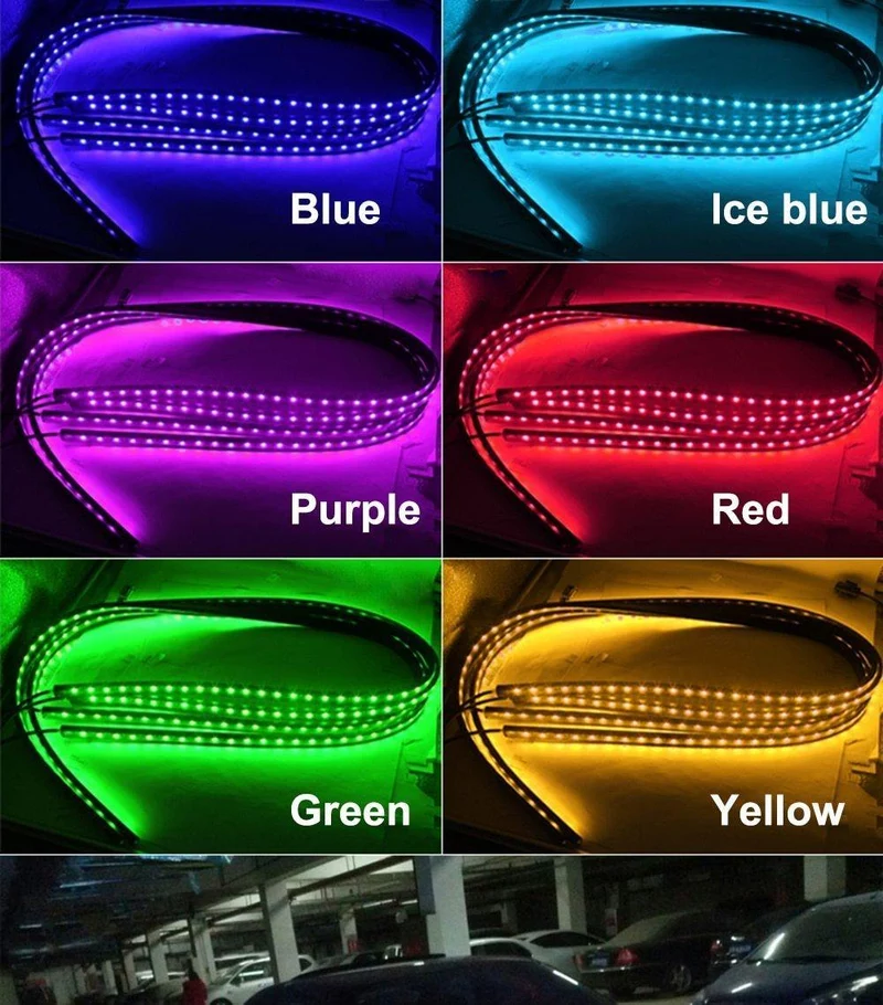 4x Auto Unterbodenbeleuchtung Flexible Streifen LED APP/Fernbedienung RGB Dekorative Atmosphäre Lampe Unter Rohr Unterboden System Neon Licht Kit