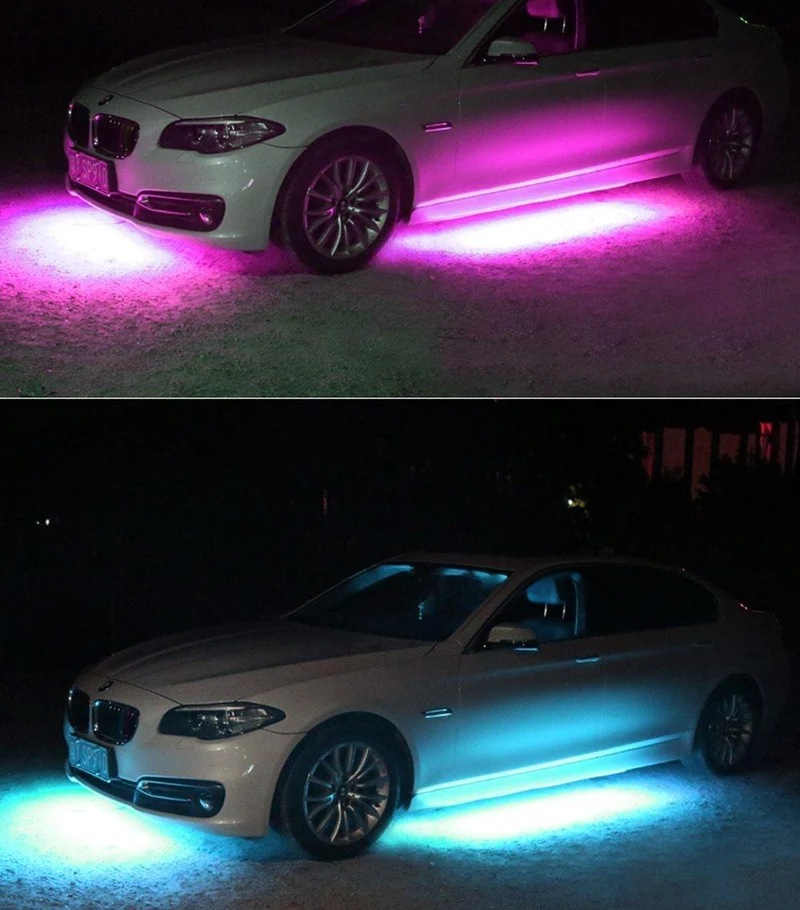 4x Auto Unterbodenbeleuchtung Flexible Streifen LED APP/Fernbedienung RGB Dekorative Atmosphäre Lampe Unter Rohr Unterboden System Neon Licht Kit