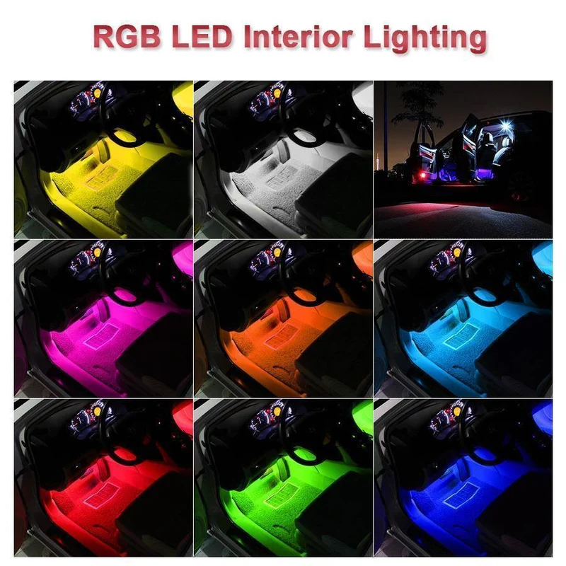 4pcs Auto RGB LED Streifen Licht LED Streifen Lichter Farben Auto Styling Dekorative Atmosphäre Lampen Auto Innenbeleuchtung Mit Fernbedienung 12V