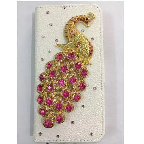 Diamant Kristall Pfau Leder Flip Brieftasche Telefon Fall Strass Abdeckung Für Samsung Galaxy S7 rand Iphone 7 6 6S Plus 5S
