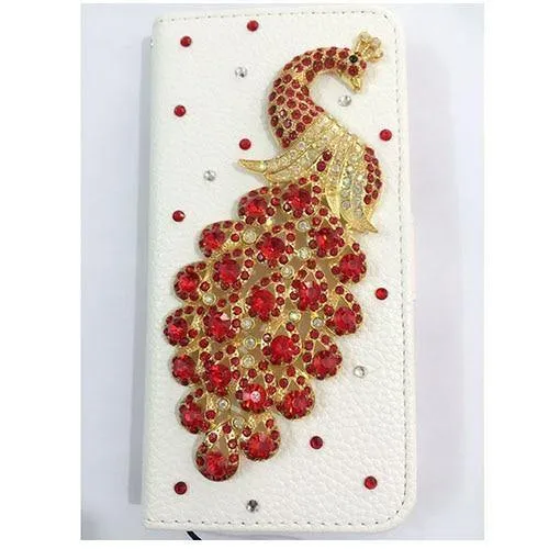 Diamant Kristall Pfau Leder Flip Brieftasche Telefon Fall Strass Abdeckung Für Samsung Galaxy S7 rand Iphone 7 6 6S Plus 5S