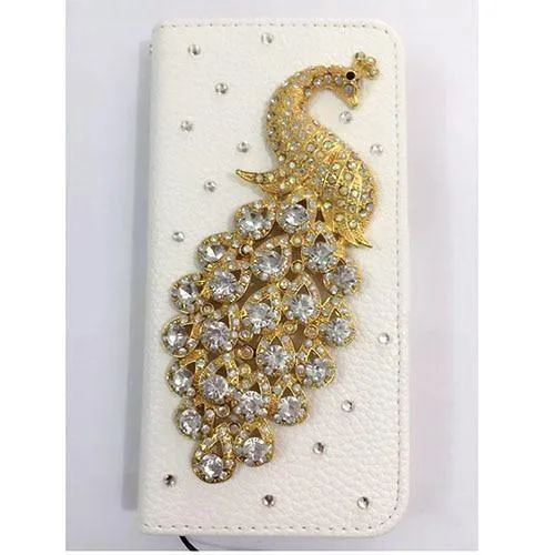 Diamant Kristall Pfau Leder Flip Brieftasche Telefon Fall Strass Abdeckung Für Samsung Galaxy S7 rand Iphone 7 6 6S Plus 5S