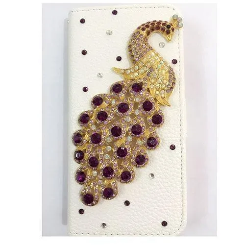 Diamant Kristall Pfau Leder Flip Brieftasche Telefon Fall Strass Abdeckung Für Samsung Galaxy S7 rand Iphone 7 6 6S Plus 5S