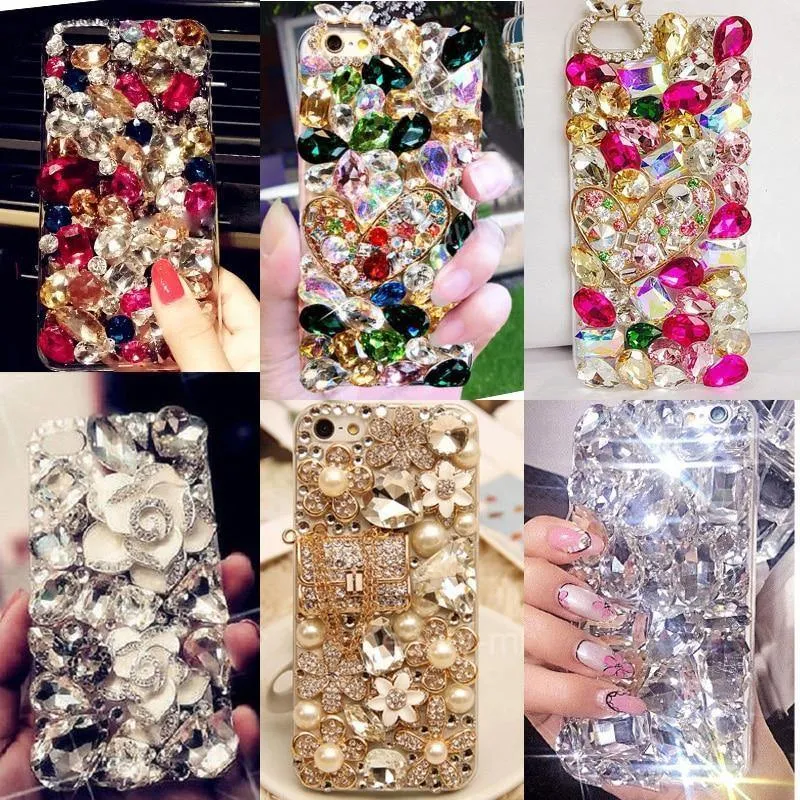 Handyhüllen für iPhone 7 Big Stones Beads 3D Bling Crystal Harte und weiche Rückseite für Samsung Galaxy