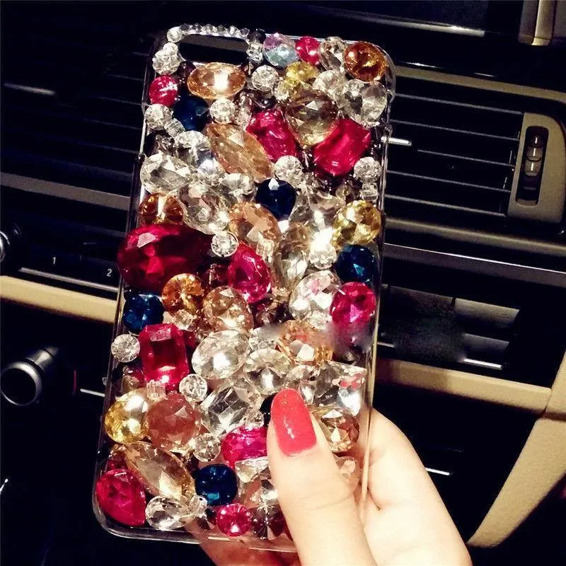 Handyhüllen für iPhone 7 Big Stones Beads 3D Bling Crystal Harte und weiche Rückseite für Samsung Galaxy